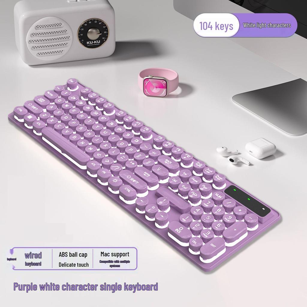 Punk Wired Mechanical Keyboard & Mouse Set with Color-Block Design, Backlit Keys, High Aesthetic, and Enhanced Tactile Feel for Office and Gaming Use