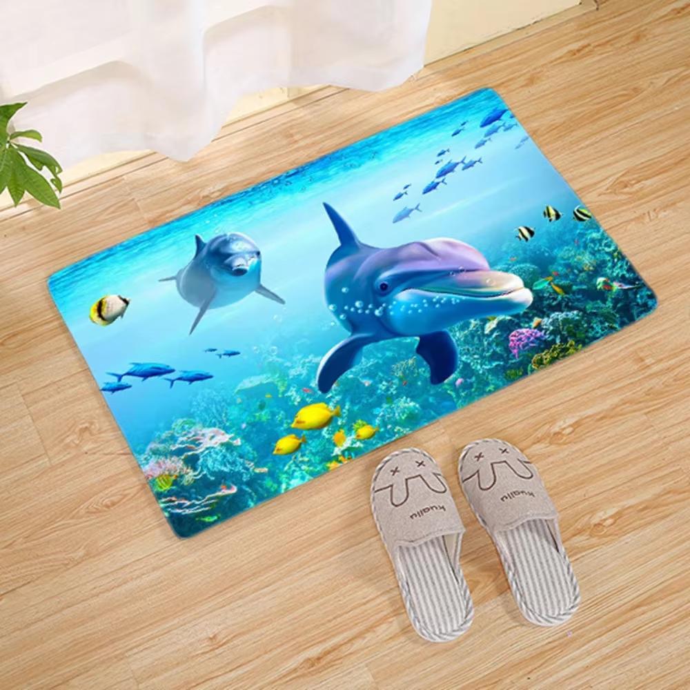 Playful Ocean Theme Doormat Non Slip Washable Entrance Mat With Starfish Shark Motif For Kitchen Home Floor Decor Carpet