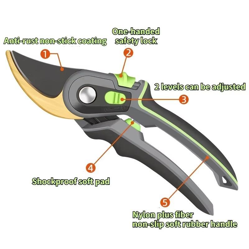 SK5 Pruning Shears For Garden-Heavy Duty Bypass Clippers with Ergonomic Non-Slip Handle/Labor-Saving Spring