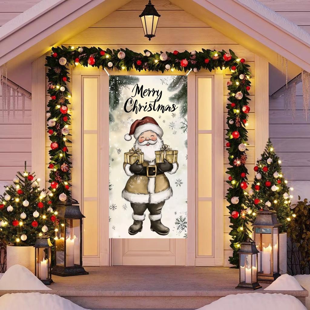 Cartoon Santa Claus Door Cover Christmas Outdoor Decoration Home Door Lining 2024 Xmas Ornament 2025 New Year Party Home Banner
