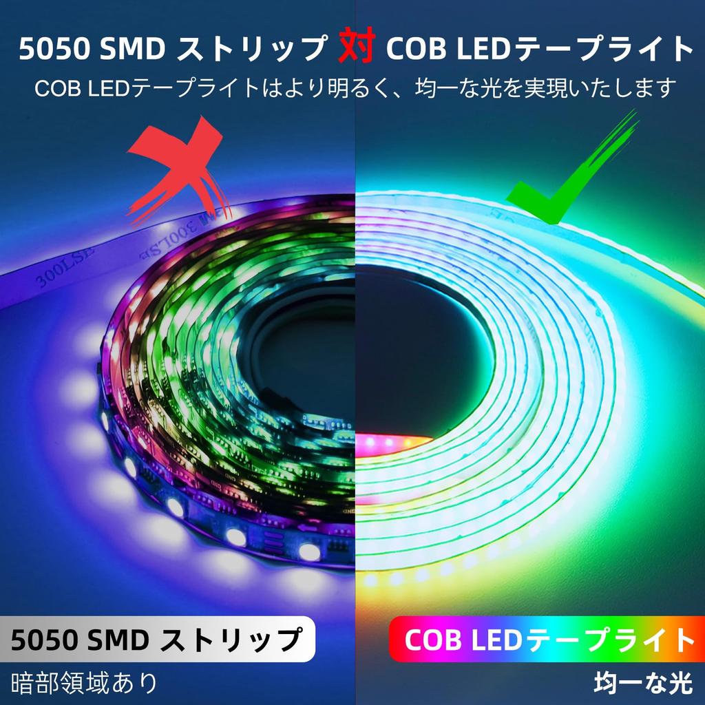 WS2811 RGB COB LED Strip Light, DC5V, 1m, 3mm Width, Ultra-thin, Programmable