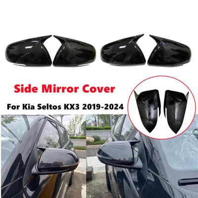 For Kia Seltos KX3      2024 Car Rearview OX Horn Side Mirror Cover Wing Cap Exterior Door Shell Trim