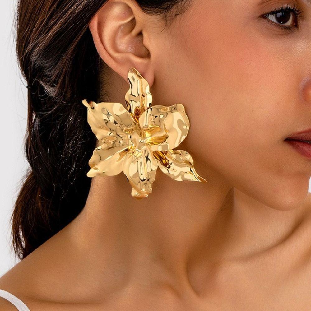 4Pcs Zinc Zinc Alloy Ring Earrings Bracelet Exaggerate Women Jewelry Suit Fashion Flower Jewelry Set Party