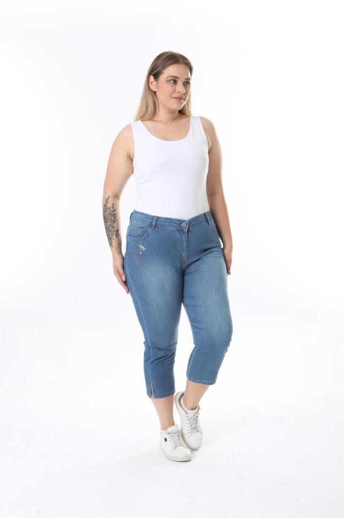 Damenmode Übergröße Shorts & Bermudas Plus Size Jeans Capri mit Schlitz (Taschen- und Stickereidetail)