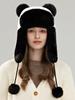 Women's Cute Ear Bucket Winter Warm Hat with Panda Color Faux Rex Rabbit Fur Casual Character Style for Girls Adults