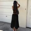 European and American women's solid color slanted shoulder sleeveless crop top, high waist pleated skirt two-piece set
