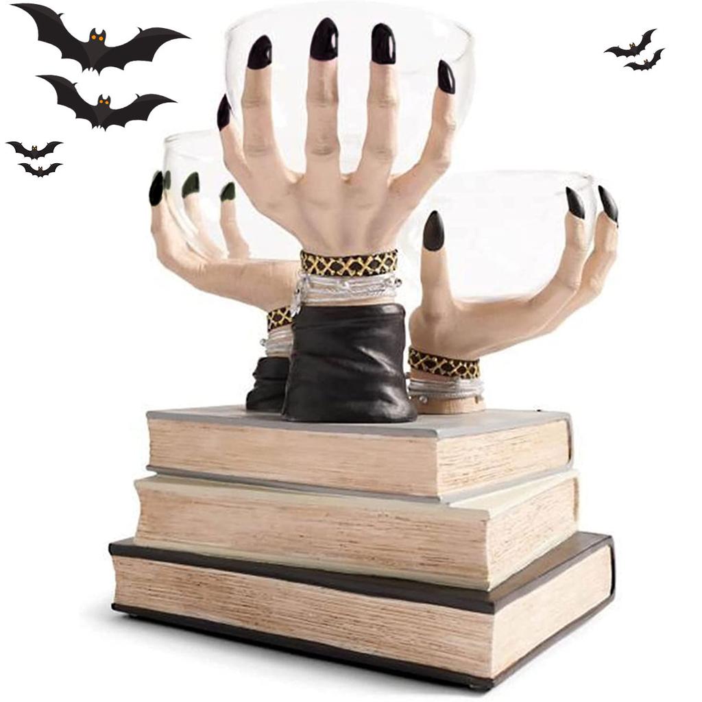 Halloween Hexenhände Spukschädel Snackschale Ständer Harz Snackkorb Kreative Süßigkeiten Obstschale Halter Desktop Ornament Zuhause