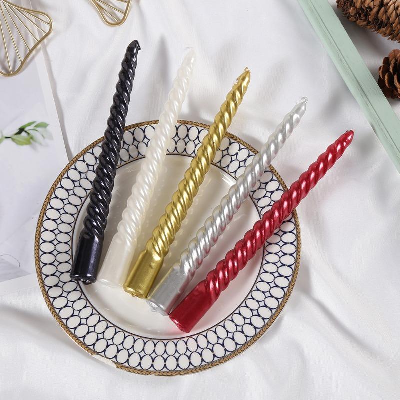 4PCS Pillar Candles Household Black Candle Decoration European Style Long Pole Colored Electroplated Candle Holders