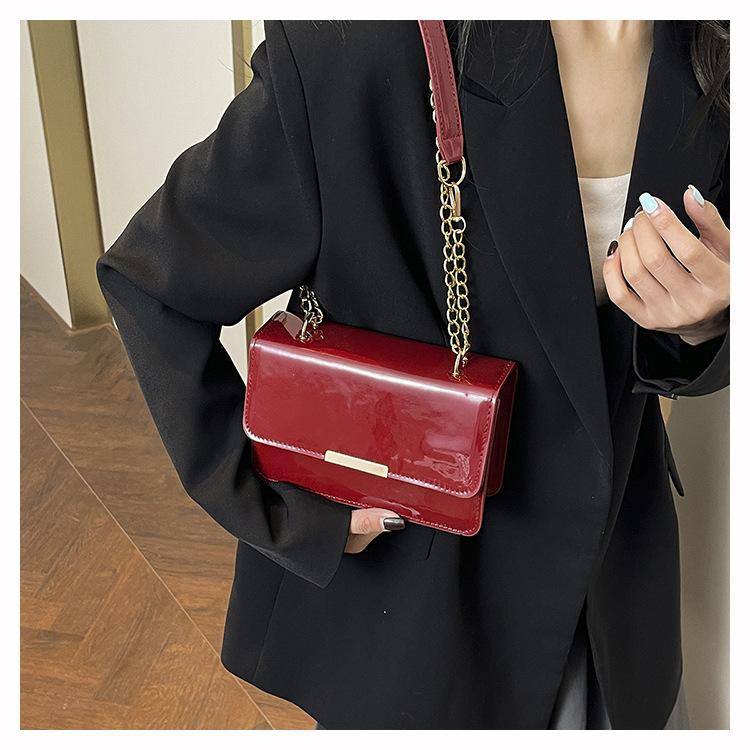 Vintage Solid Color Square Shoulder Bags for Women Textured Ladies Flap Pu Leather Crossbody Bag Simple Female Chain Handbags