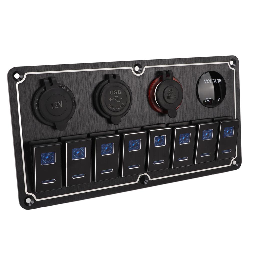8 Gang Rocker Switch Panel 12 to 24V 2 Blue LEDs with DIY Sticker 5 Pin Waterproof for Cars RVs Yachts Ships