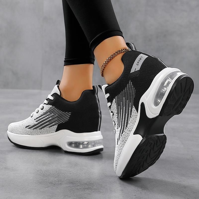 2025 straight hair spring and autumn new casual women's shoes flying woven breathable platform sports shoes non-slip comfortable inner height increa