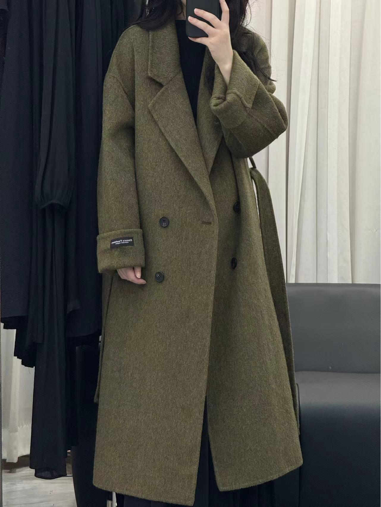 

2025 Осінньо-зимове наддовге вовняне пальто корейського стилю вільного крою двостороннє Small