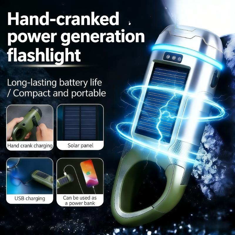 Led Flashlight Hand Crank Solar Powered Rechargeable Survival Gear Self Powered Charging Torch Dynamo For Fishing Boating Hiking