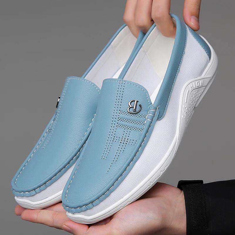 Fashion Summer New Light Colored Punched Loafers Men's Soft Sole Comfortable Business Formal Casual Shoes Brand High-quality Boat Shoes