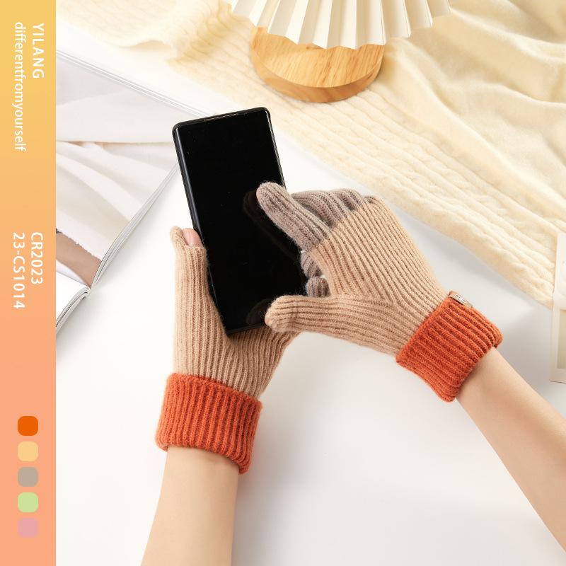 BrandNew FallSeason and ColdSeason Style Korean Version of Warm Knitted Gloves Dew Refers To Riding Ladies Cold Plus Velvet Gloves