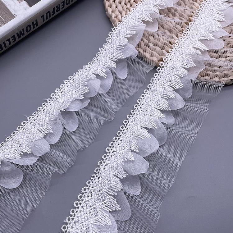 Polyester 3 Layers Chiffon Tulle Ruffle Lace Trim Embroidered Lace Ribbon for Children Skirt Women's Dress Clothing Curtain