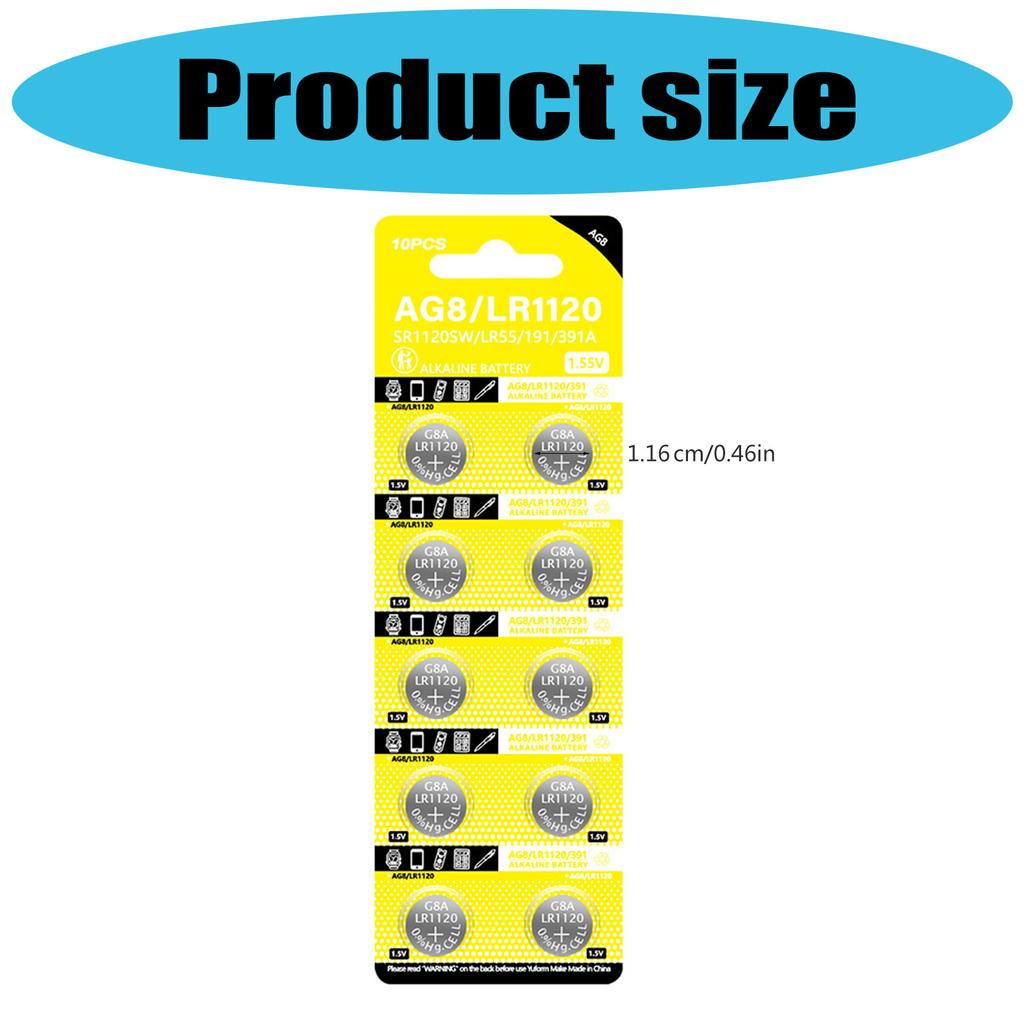 Pack of 10pcs/sheet LR1120 Alkaline Button Batteries 1.5V Coin Cell Battery for Watches Calculators and Digital Cameras