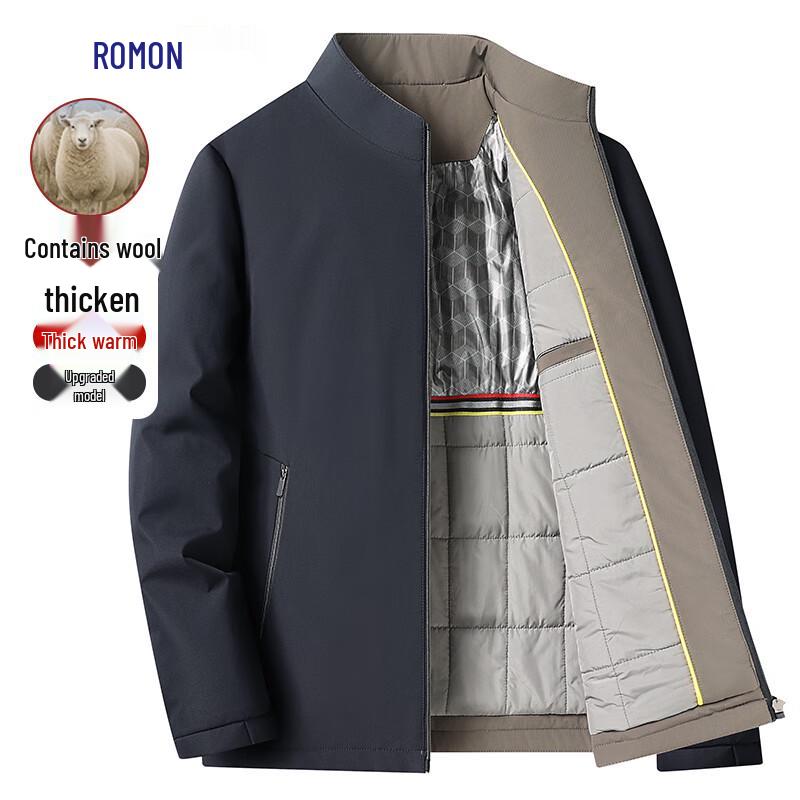 ROMON Men's Wool Blend Stand Collar Padded Jacket
