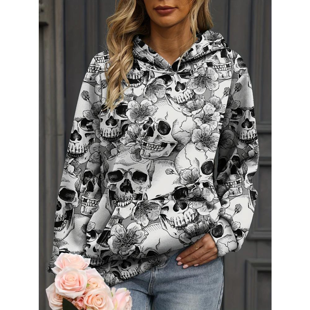 Herbstblumen Totenkopf 3D-Druck Hoodies Damen Mode Lässig Harajuku Sweatshirts Übergroß Kapuzenpullover Damen Trainingsanzug Kleidung