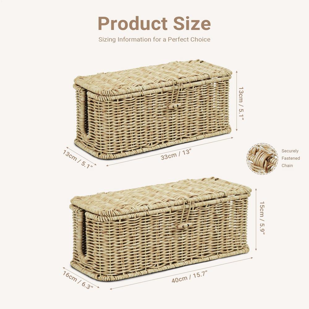 

2pcs Hand-Woven Imitation Rattan Tissue Box Vintage Power Strip Storage Holder Wire Hiders Container Desk Decoration бежевий