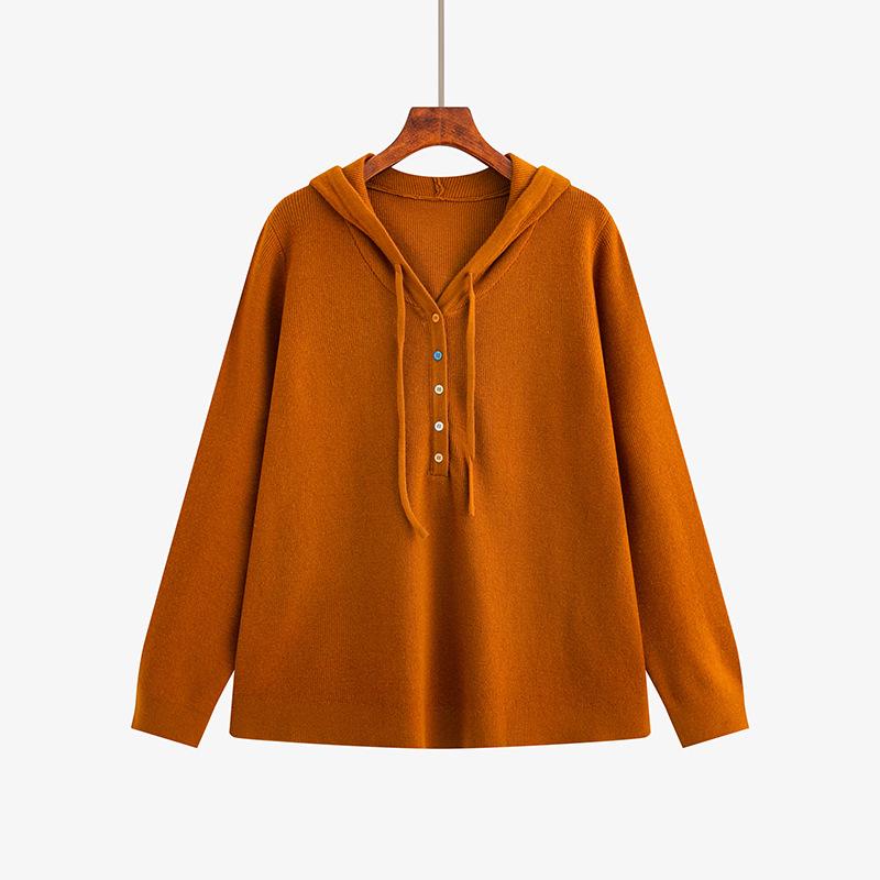 

Plus Size Women s Casual Hooded Sweatshirt - Versatile Loose Knitwear Winter Pullover Sweater XL (60-80 kg)