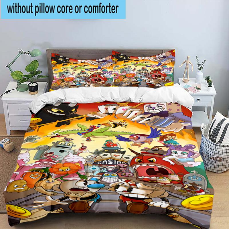 3PCS Adventure In The Cup-head 3pcs Bedding,Including 3PCS Duvet Cover And 2pcs Pillowcases Perfect for Christmas,Ideal for Bedroom, Dormitory