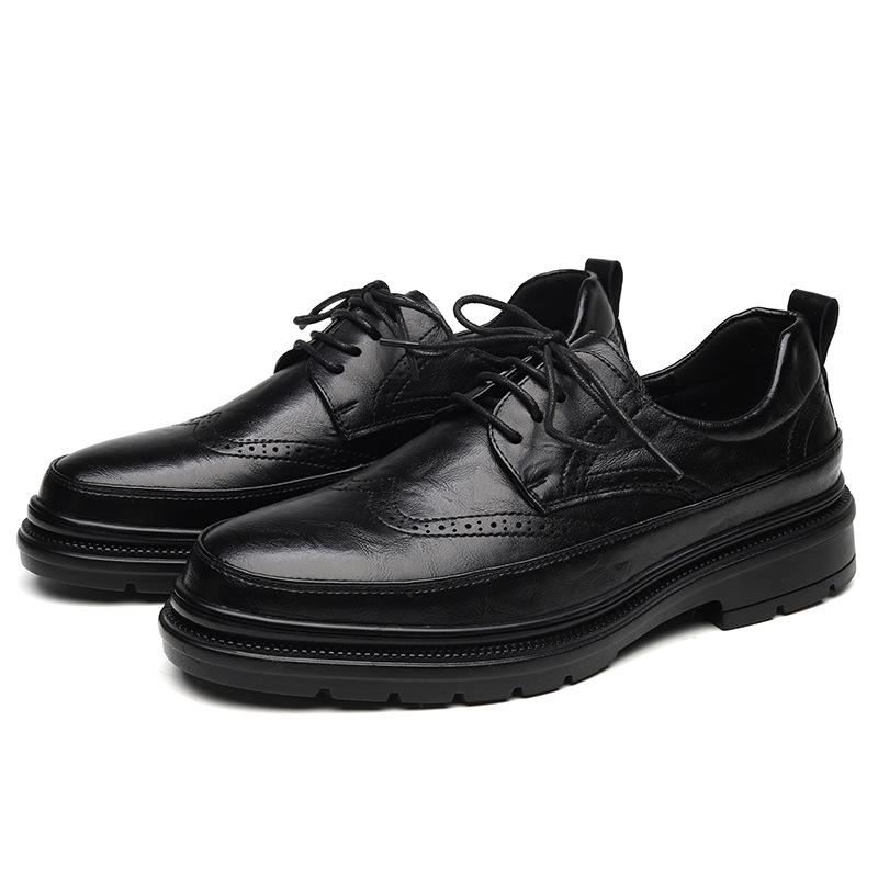 Men's Cross-Border Casual & Formal Brogue Leather Shoes - Trendy Carved Lace-up Wedding & Business Style