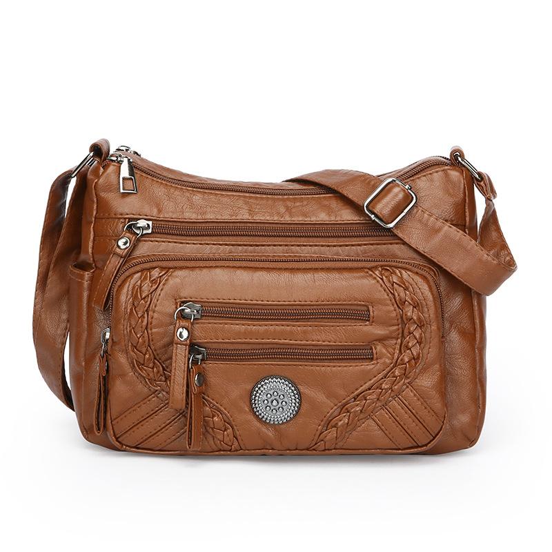 Fashion Four Seasons Soft Leather Texture Large Capacity Shoulder Crossbody Bag Multi-pocket Multi-compartment Backpack Middle Elderly Women's Bag