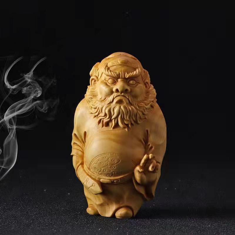 Solid Wood Carving Tianshi Zhongkui Ornaments Small Model Attract Wealth and Ward Off Evil Spirits Character Decoration Bestgift