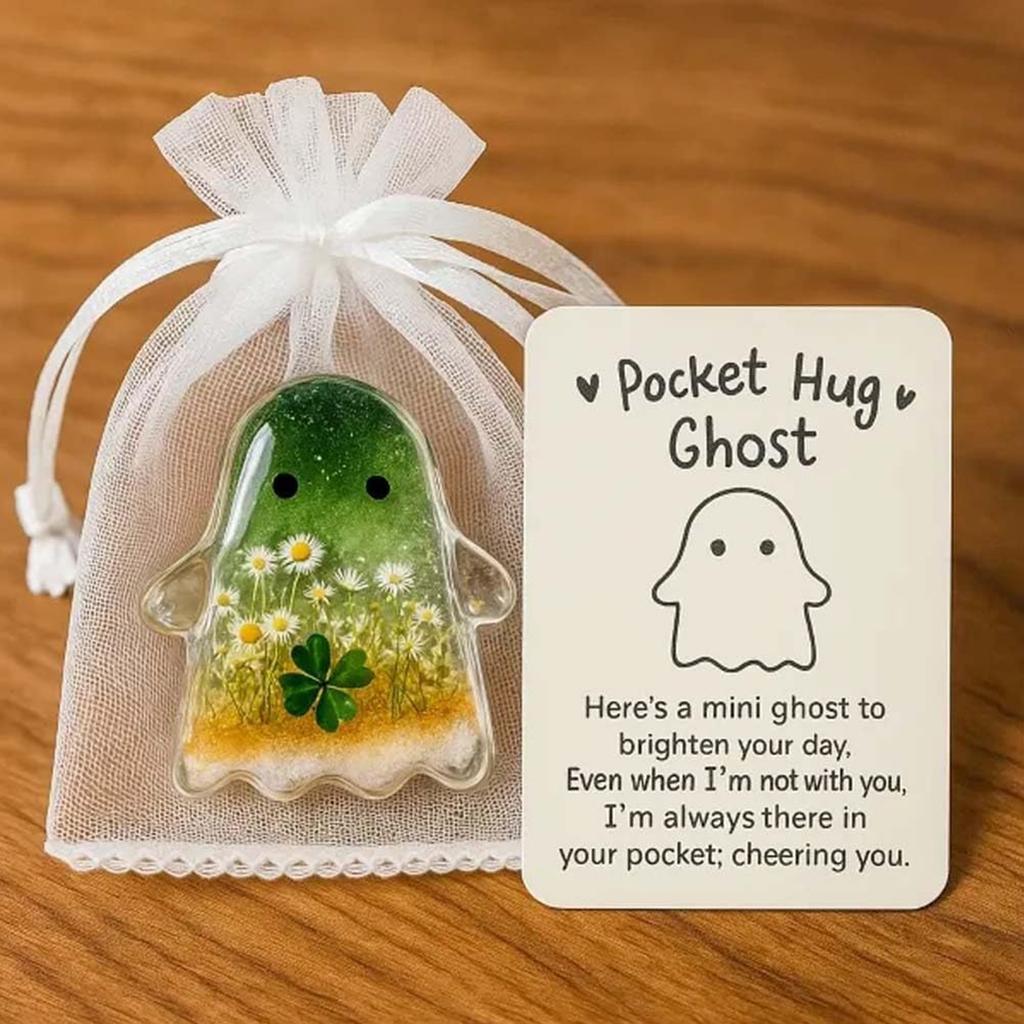 1/2PCS Pocket Comfort Ghosts Figure Sculpture with Encouragement Card Mini Charm for Halloween Christmas Loved Ones and Friends