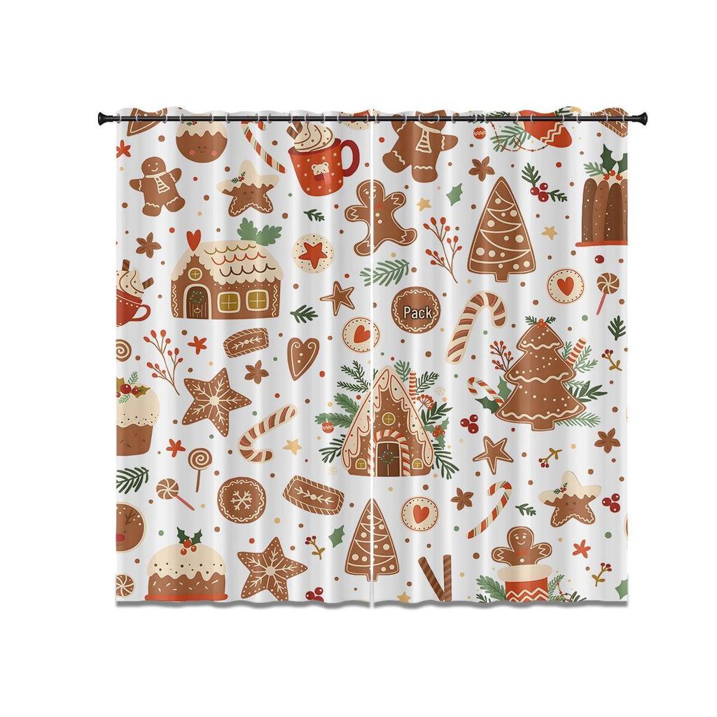 Christmas Gingerbread Man Digital Print Blackout Curtain – Polyester, Thickened, Sun Protection