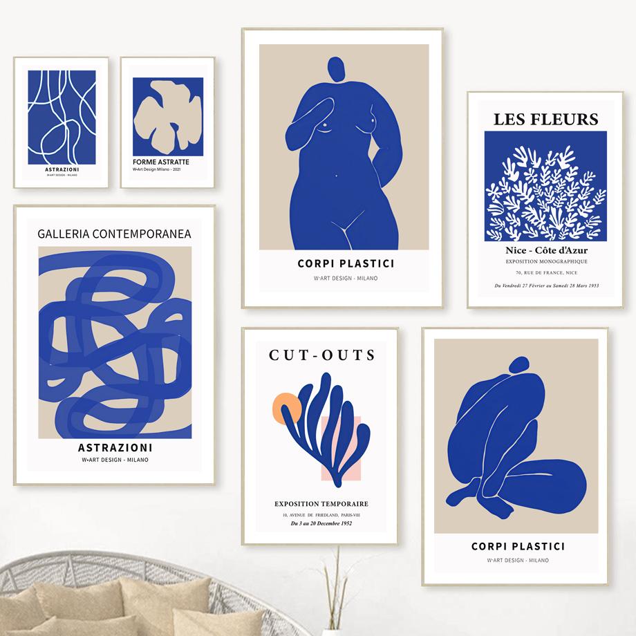 

Les Fleurs обнаженная линия синяя абстрактная стена поп-арт холст картины плакаты на скандинавскую тему и принты настенные панно для декора гостиной