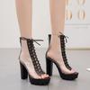 Transparent cool boots high heel style sexy strap fish mouth thick heel fake lady high heels