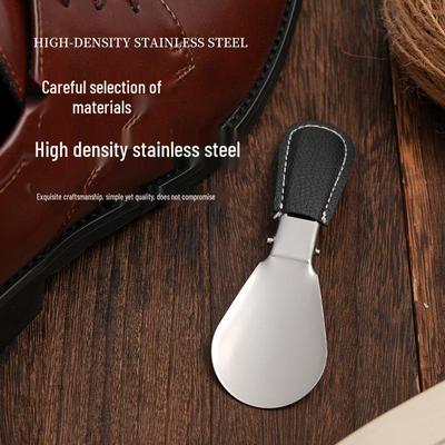 Stainless Steel Folding Shoehorn - No Bend Assist Lifter with Wooden Handle