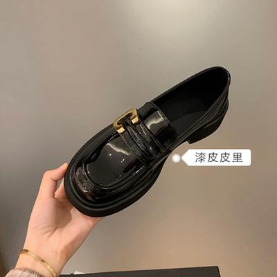 Plateau-Loafer Damen Herbst und Winter Leder Retro Französisch Einzelne Schuhe Ein-Pedal Damen Schuhe Britischer Stil Samt Kleine Lederschuhe