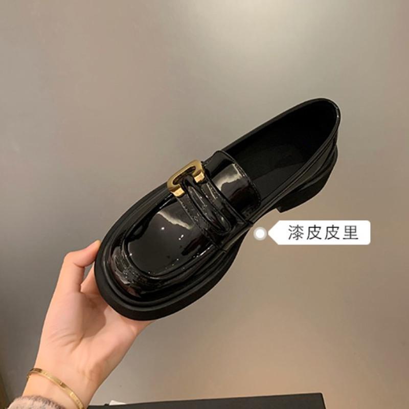 Platform loafers women's autumn and winter leather retro French single shoes one-pedal women's shoes British style velvet small leather shoes