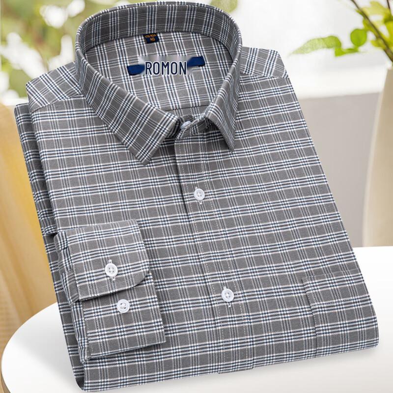 

Romon Men s Brushed Plaid Long Sleeve Shirt 42