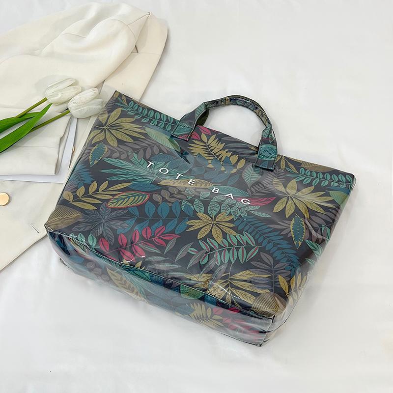 Women's PVC Tote Bag Floral Print Waterproof Fashion Shopping Bag