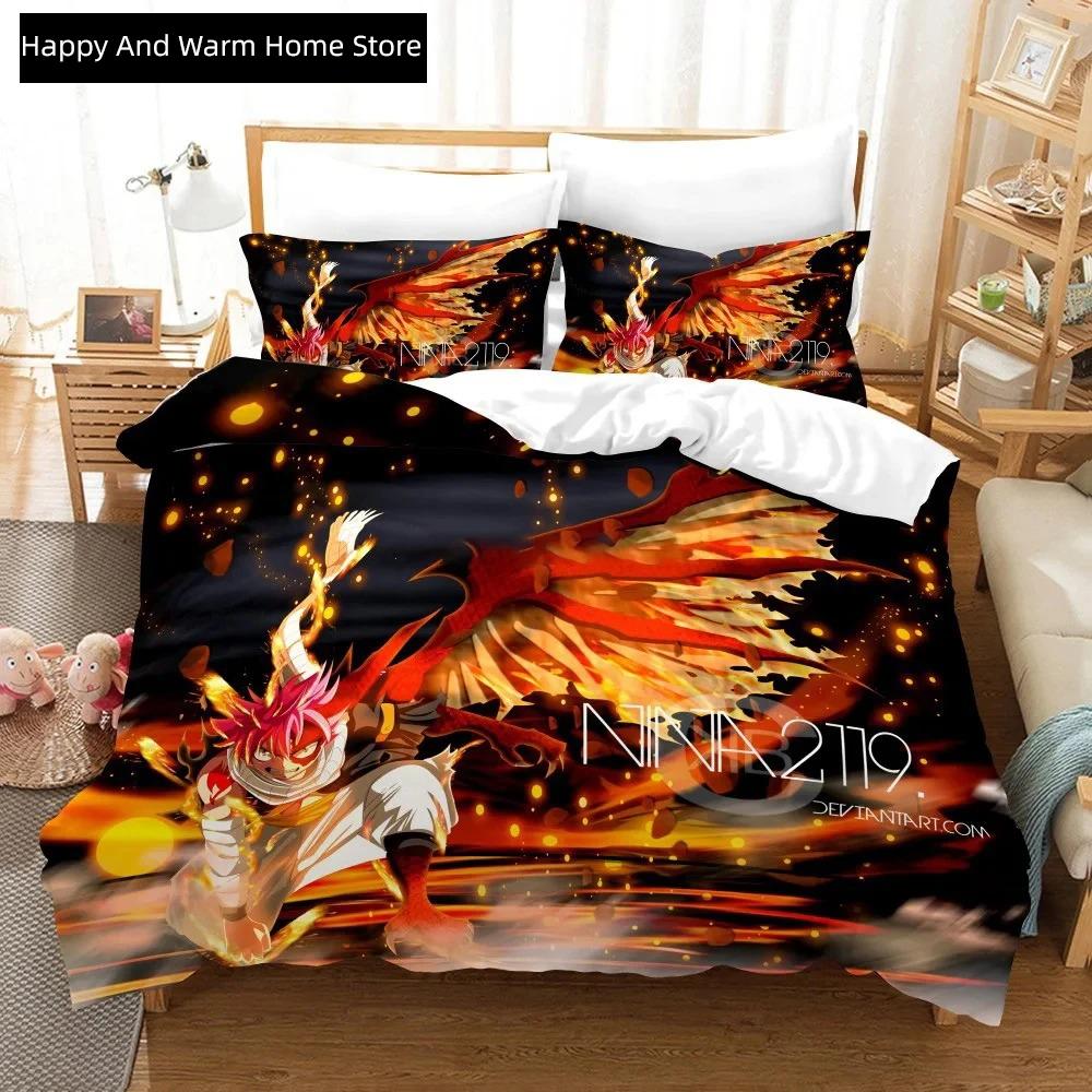 3D Print Anime Fairy Tail Logo Natsu Beding Set Young Boys Young Girls Twin Quen Sized Dimensions Soft Duvet Cover Pilowcase Bed Young Boys Adult