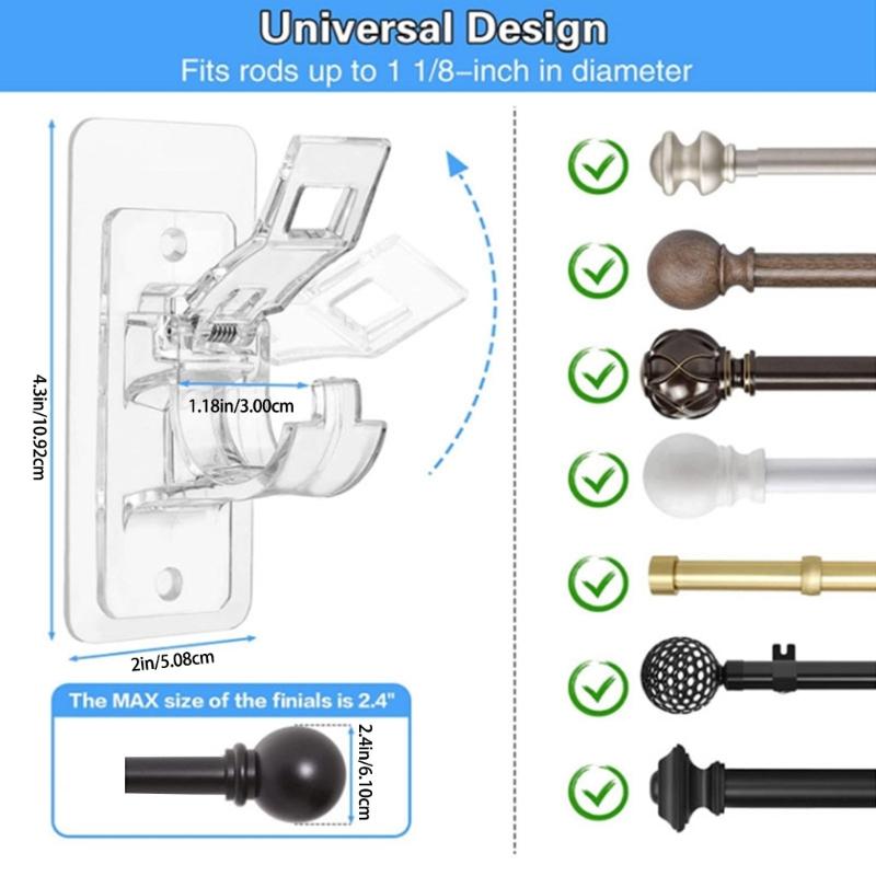 1 Par Suporte Adesivo para Varão de Cortina Ganchos Ajustáveis Sem Pregos para Uso em Casa Banheiro