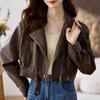 2025 Autumn Women's Petite Slimming Leather Jacket with Versatile Lapel Design