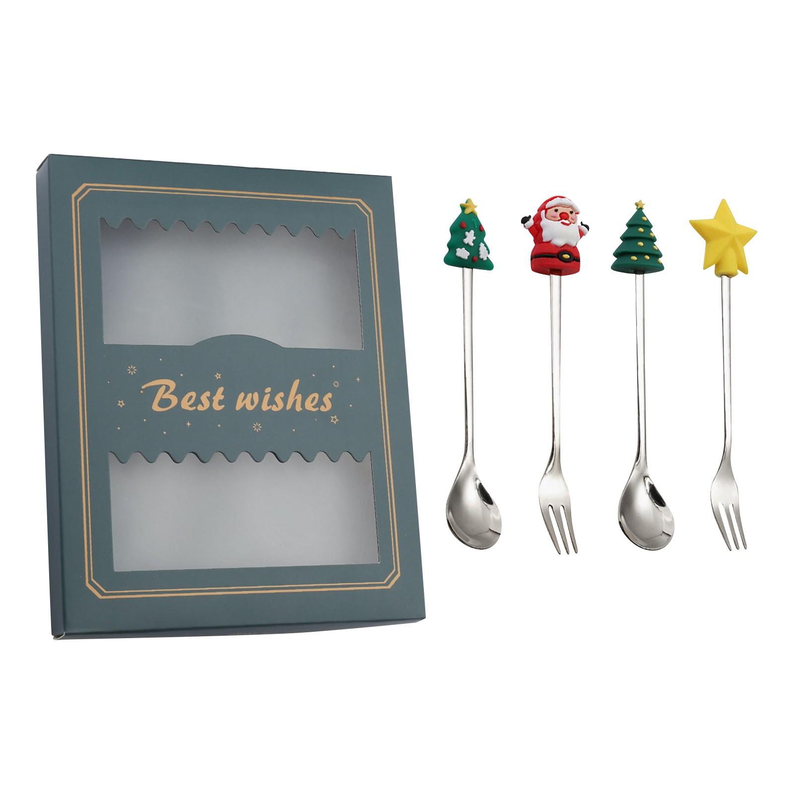 

Рождественская ложка из нержавеющей стали, кофейная ложка, суп, сахар, десерт, чайные ложки, вилка, кухонная посуда One Size