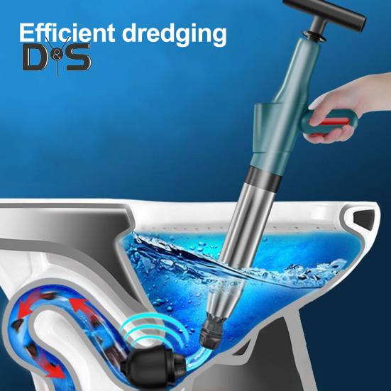 Toilet Plunger Air Pressure Indicator Stainless Steel Drain Clog Remover Tool with 4 Dredge Heads High-Pressure Air Plunger