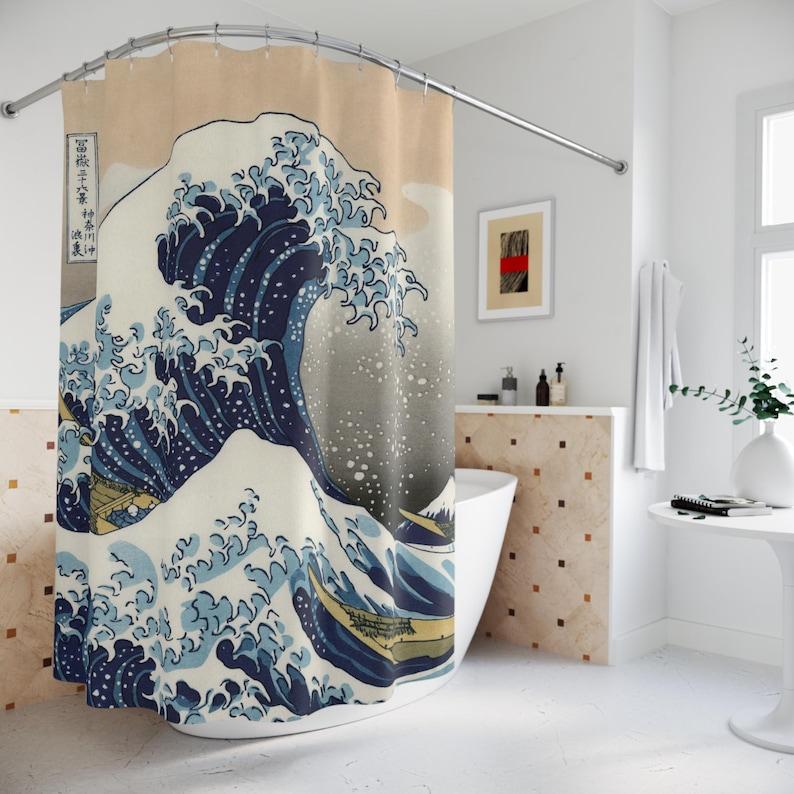 La Grande Vague de Kanagawa Rideau de Douche, Art Japonais Hokusai Décor de Salle de Bain, Décor de Salle de Bain, Rideau de Douche Artistique