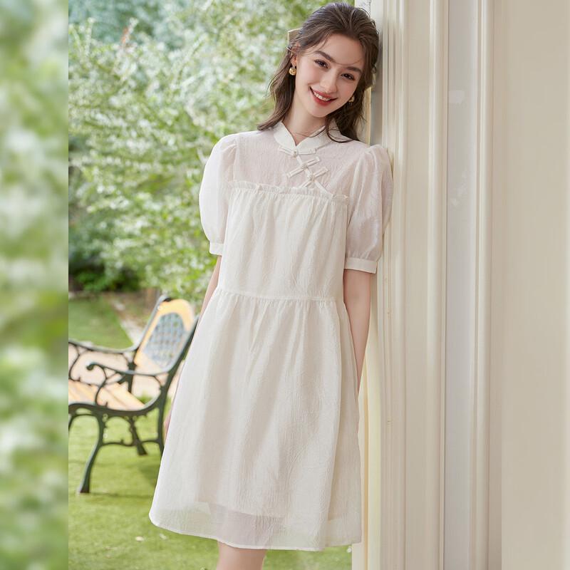 Elegant Chinese Style Stand Collar A-Line Dress M
