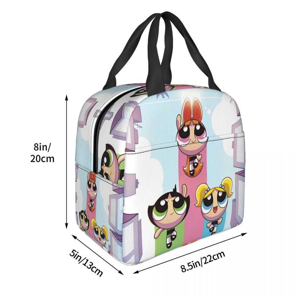 P-PowerPuffs Cartoon Three Girls Merch Insulated Lunch Tote Bag For Work Food Storage Bag Portable Thermal Cooler Lunch Box