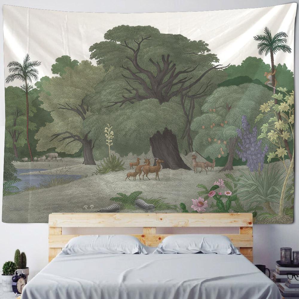 Tropical Rainforest Tapestry European Style Jungle Wall Hanging Living Room Tapestry Home Wall Decoration Bed Sheets Picnic Mats