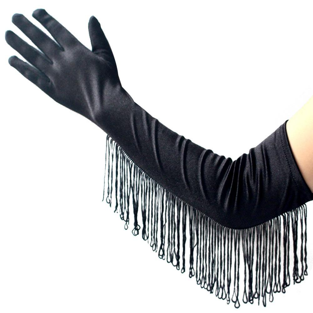Stretch Fringe Tassel Gloves Opera Stage Dance Mittens Costume Lady Long Gloves  Halloween Party