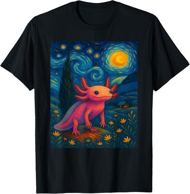 Starry Night Axolotl Van Gogh Style Cute Amphibian Art T-Shirt Unisex T-Shirt