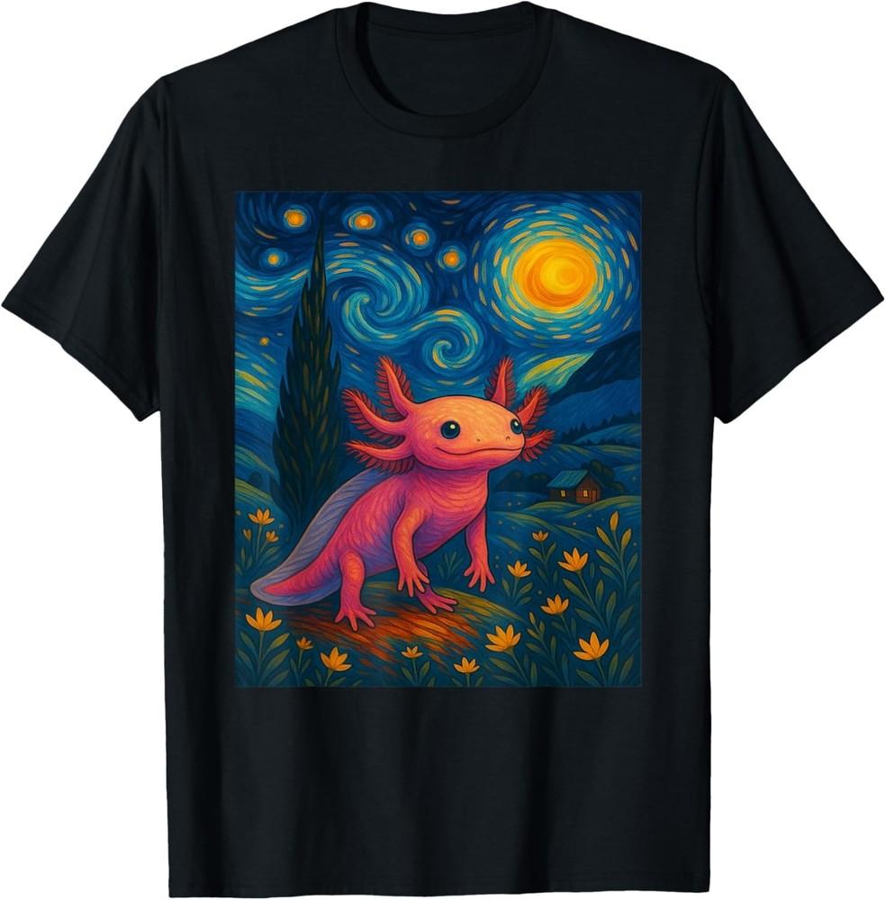 Starry Night Axolotl Van Gogh Style Cute Amphibian Art T-Shirt unisex T-Shirt